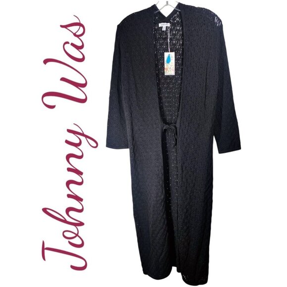 NWT JOHNNY WAS SELAH OPEN KNIT TIE FRONT DUSTER SWEATER BLACK, SMALL - Picture 2 of 10
